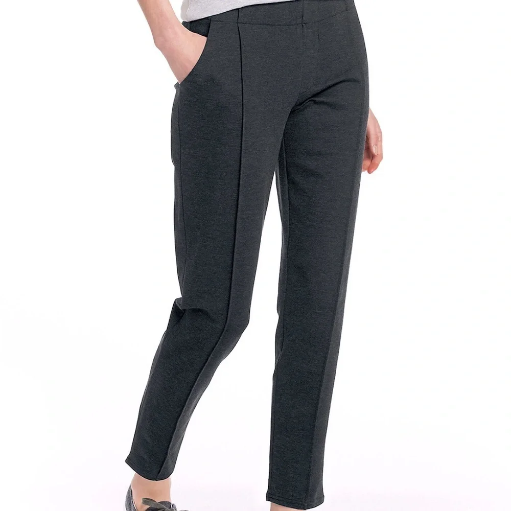 GARNET HILL Comfort Crop Trousers Pull-on Pants Heathered Charcoal Size Medium